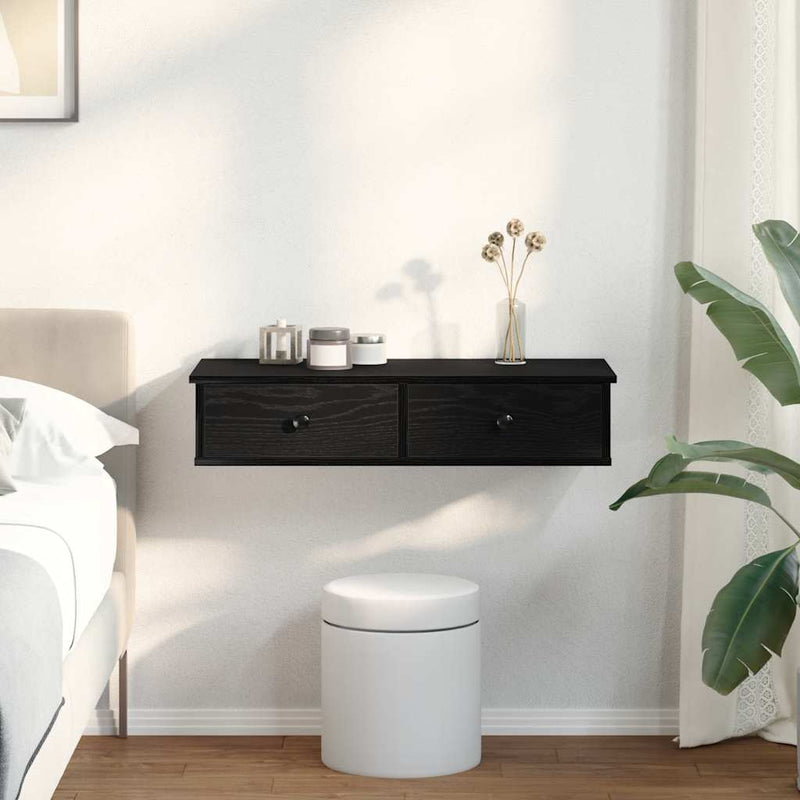 Raft de perete cu sertare negru 80x31x17 cm lemn prelucrat