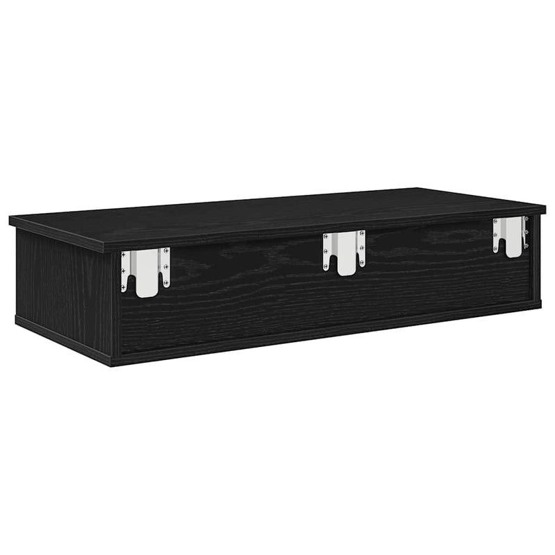 Raft de perete cu sertare negru 80x31x17 cm lemn prelucrat