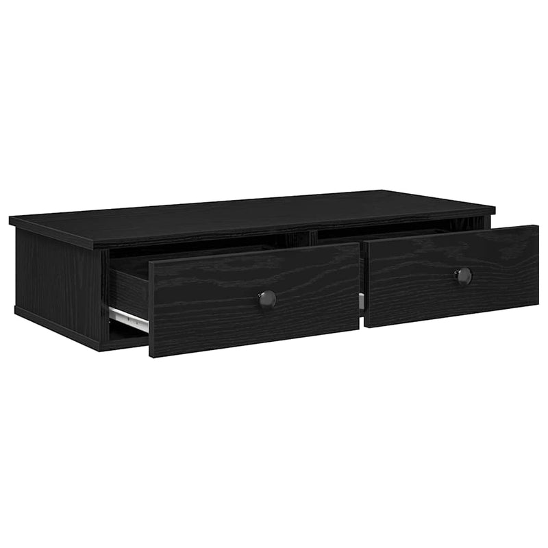 Raft de perete cu sertare negru 80x31x17 cm lemn prelucrat