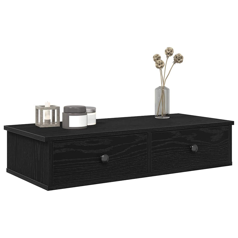 Raft de perete cu sertare negru 80x31x17 cm lemn prelucrat
