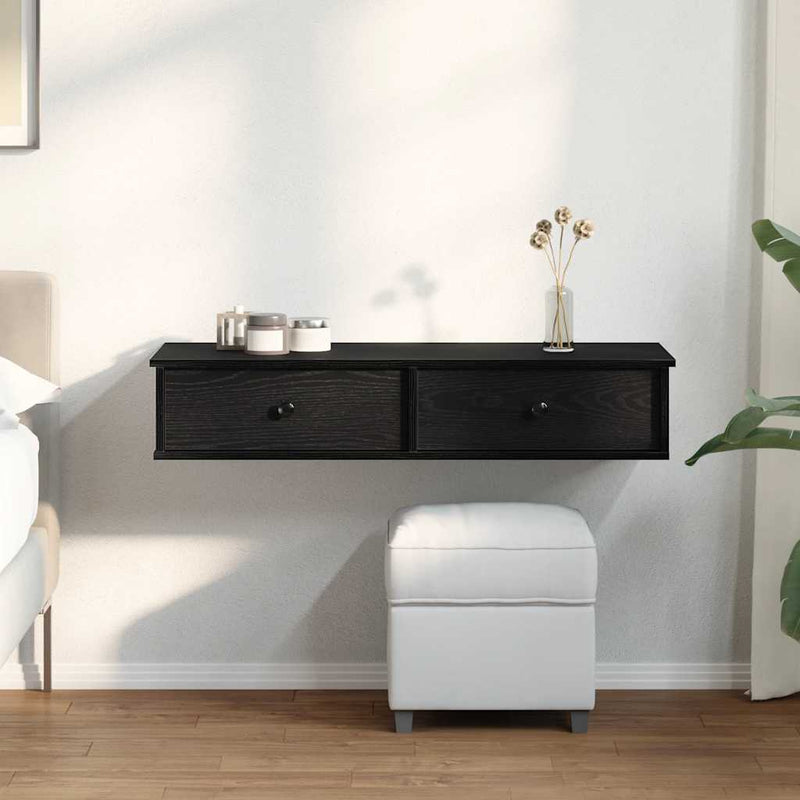 Raft de perete cu sertare negru 100x37,5x19 cm lemn prelucrat