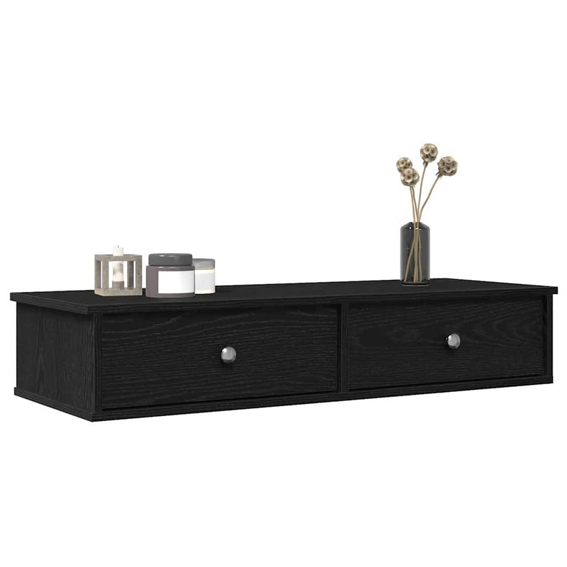 Raft de perete cu sertare negru 100x37,5x19 cm lemn prelucrat