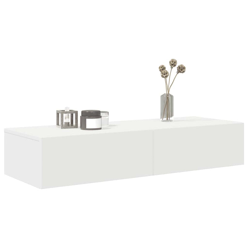 Raft de perete cu sertare, alb, 100x36x19 cm, lemn prelucrat