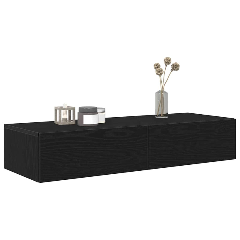 Raft de perete cu sertare negru 100x36x19 cm lemn prelucrat