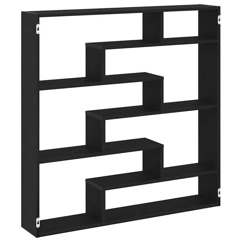 Raft cubic de perete cu 7 compartimente negru lemn prelucrat