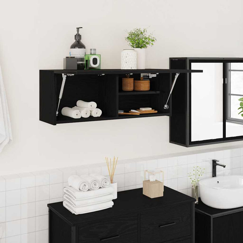 Dulap de perete de baie, negru, 80x25x30 cm, lemn prelucrat