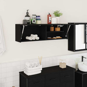 Dulap de perete de baie, negru, 100x25x30 cm, lemn prelucrat