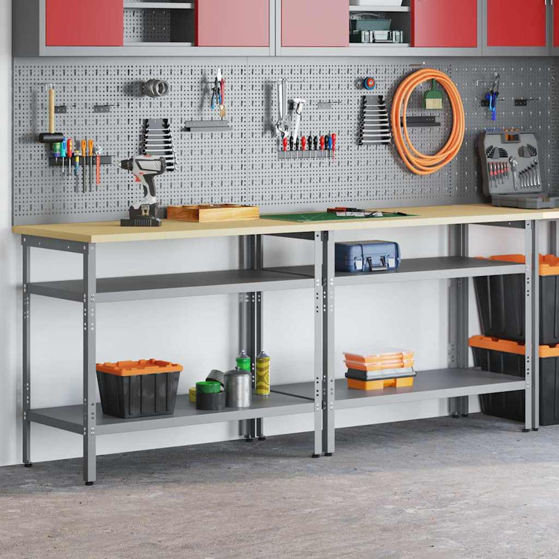 Set banc de lucru 2 buc. Bej și gri Oțel vopsit electrostatic