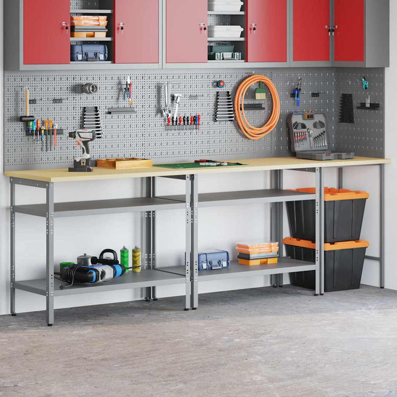 Set banc de lucru 3 buc. Bej și gri Oțel vopsit electrostatic