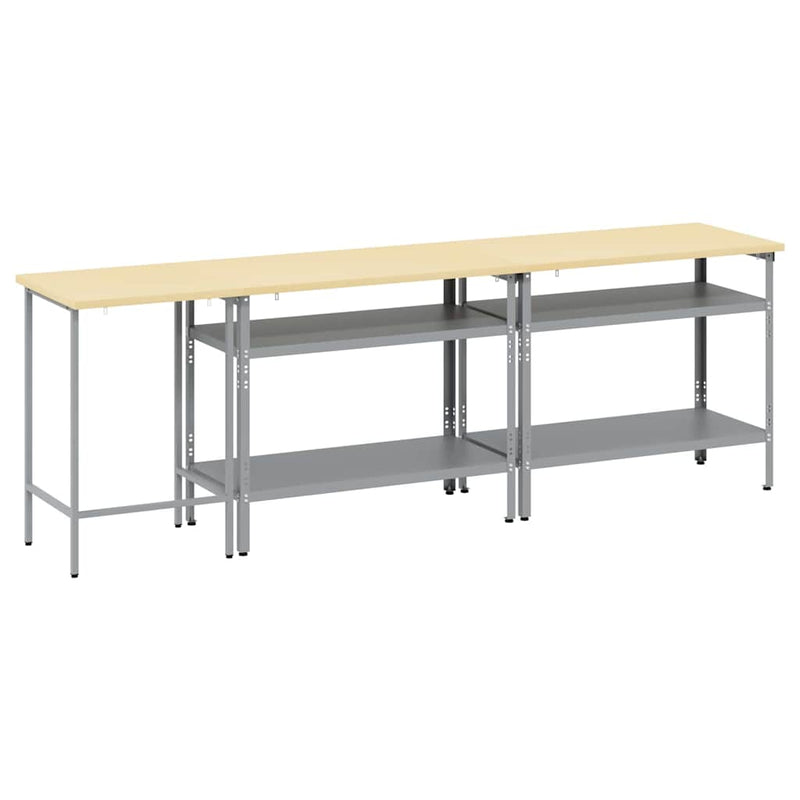 Set banc de lucru 3 buc. Bej și gri Oțel vopsit electrostatic