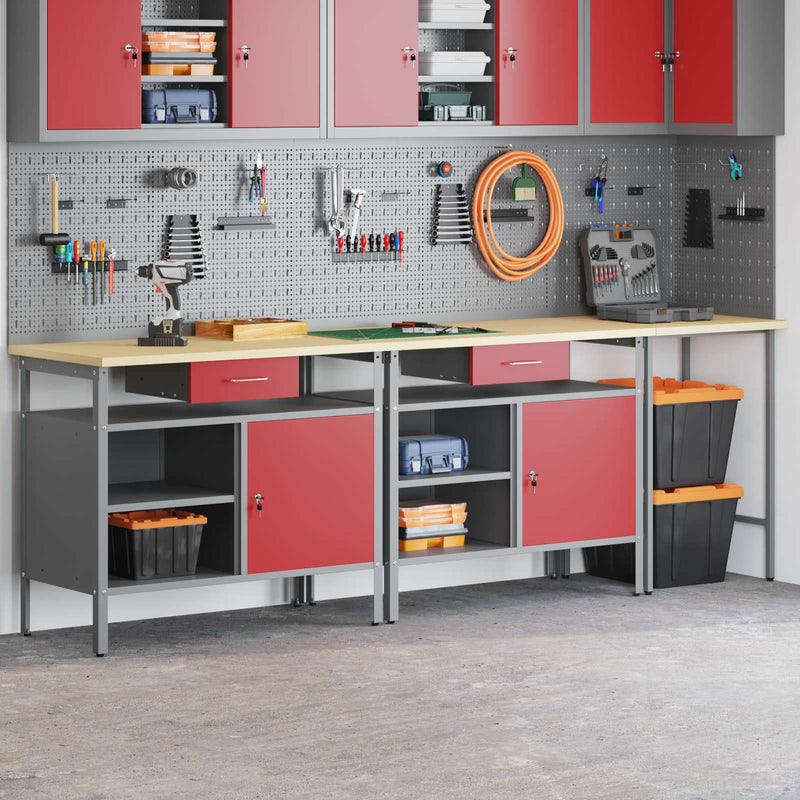 Set banc de lucru 3 buc. Negru și Gri Oțel vopsit electrostatic