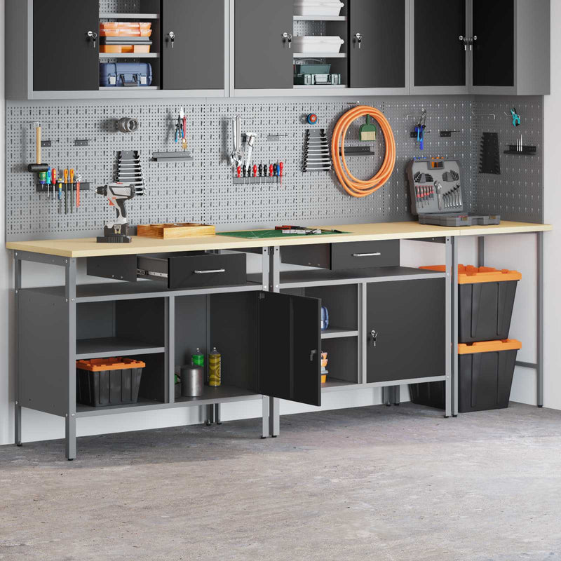 Set banc de lucru 3 buc. Roșu și gri Oțel vopsit electrostatic