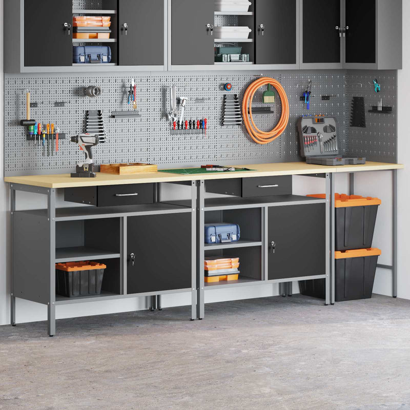 Set banc de lucru 3 buc. Roșu și gri Oțel vopsit electrostatic