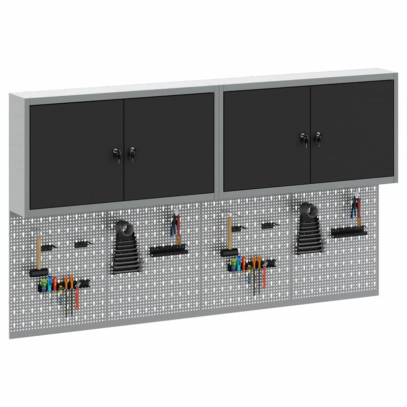 Set dulap de unelte 6 buc. Negru Oțel vopsit electrostatic