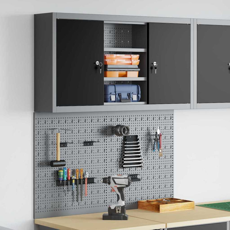 Set dulap de unelte 3 buc. Negru Oțel vopsit electrostatic