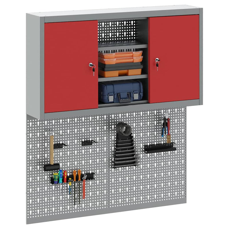 Set dulap de unelte 3 buc. Roșu Oțel vopsit electrostatic
