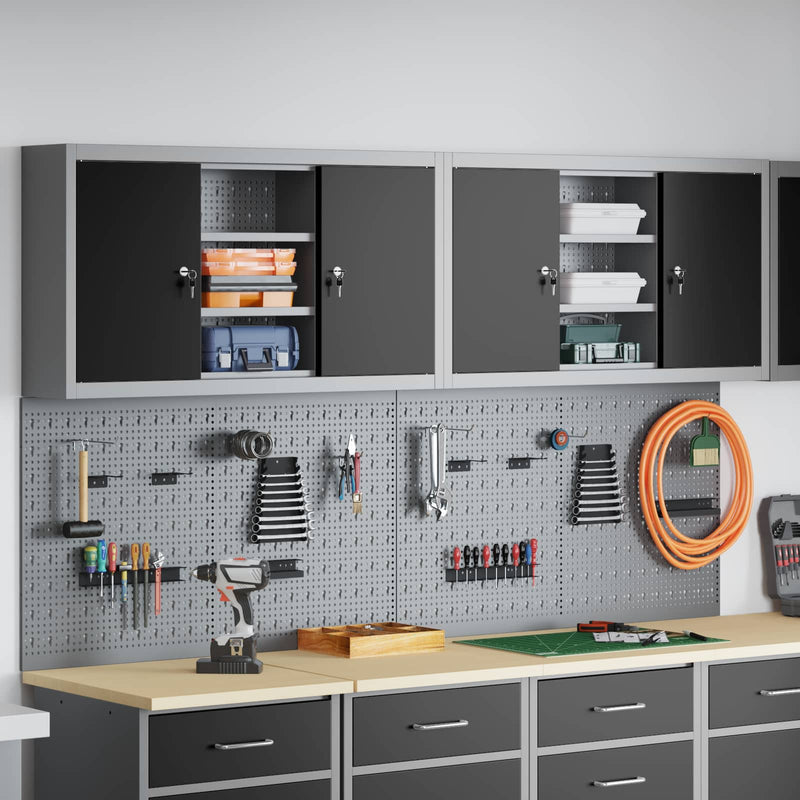 Set dulap de unelte 4 buc. Negru Oțel vopsit electrostatic