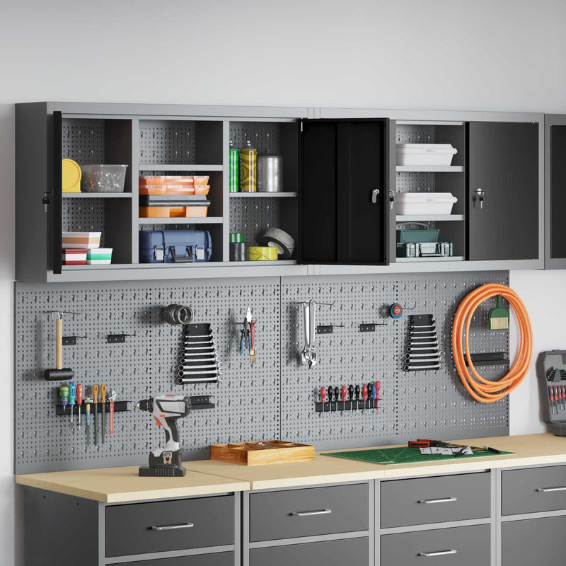 Set dulap de unelte 4 buc. Negru Oțel vopsit electrostatic