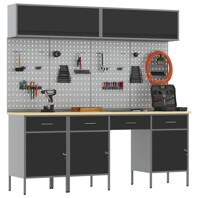 Set de dulapuri de lucru cu sertar cu depozitare 10 buc. Negru