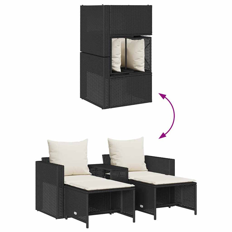Set canapea de grădină 5 piese cu perne stivuibile din negru