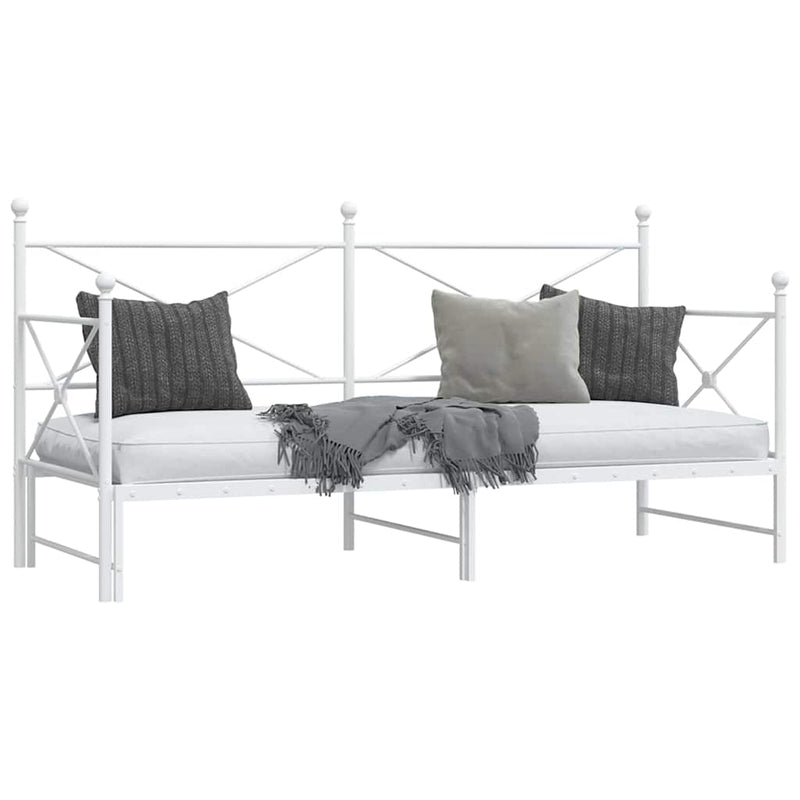 Pat de zi cu șuviț fără saltea Alb 90x200 cm Oțel