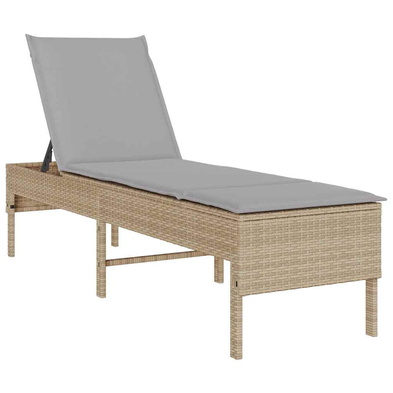Șezlong cu pernă bej 55x200x44 cm, poliratan
