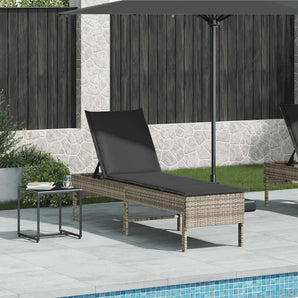 Șezlong cu pernă gri deschis 55x200x44 cm, poliratan