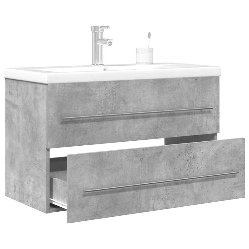 Set mobilier de baie, 2 piese, gri beton, lemn compozit