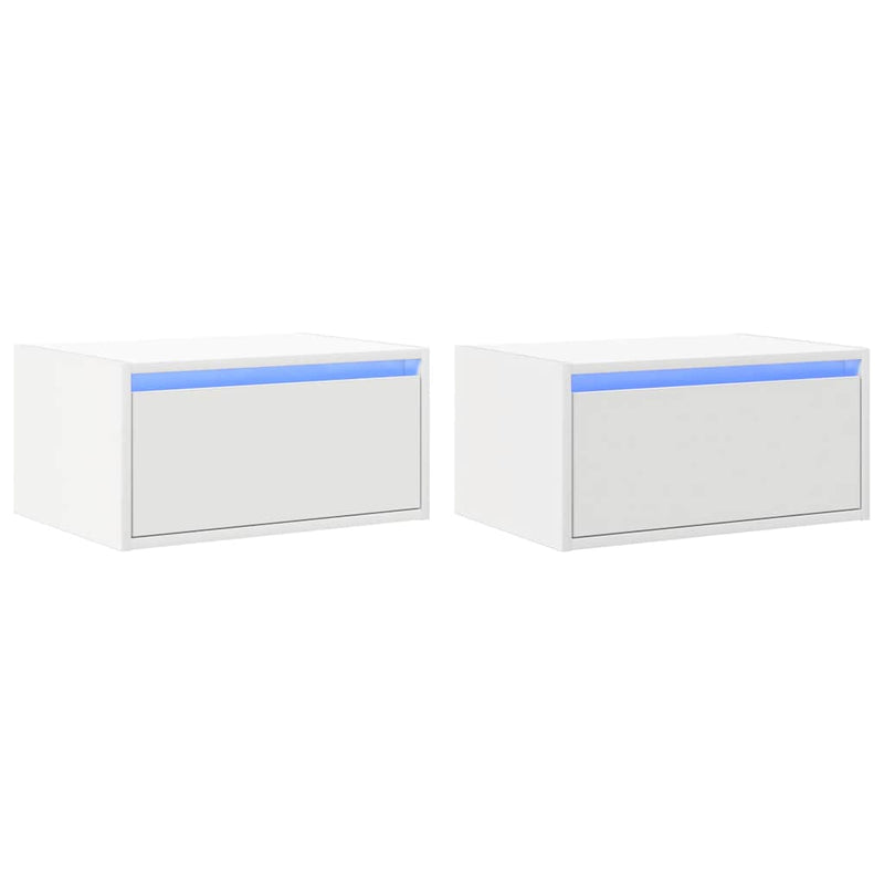 Noptiere montate pe perete cu lumini LED, 2 buc., alb