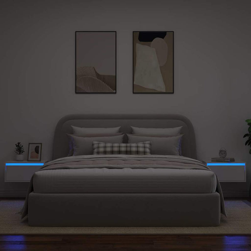 Noptiere montate pe perete cu lumini LED, 2 buc., alb