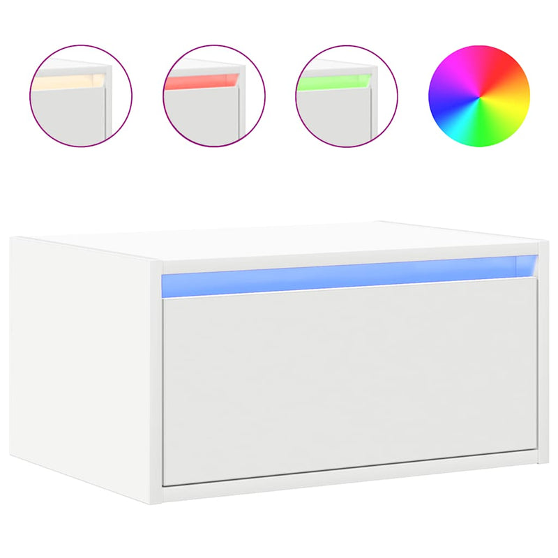 Noptiere montate pe perete cu lumini LED, 2 buc., alb