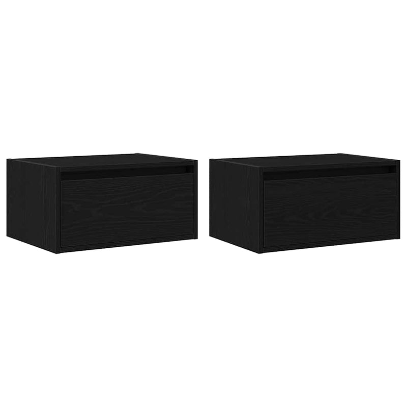 Noptiere montate pe perete cu lumini LED 2 buc Stejar negru