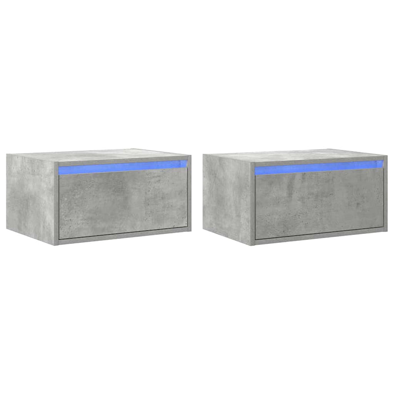 Noptiere montate pe perete cu lumini LED, 2 buc., gri beton
