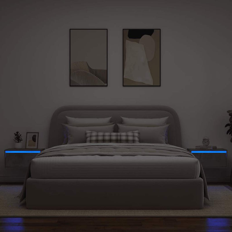 Noptiere montate pe perete cu lumini LED, 2 buc., gri beton
