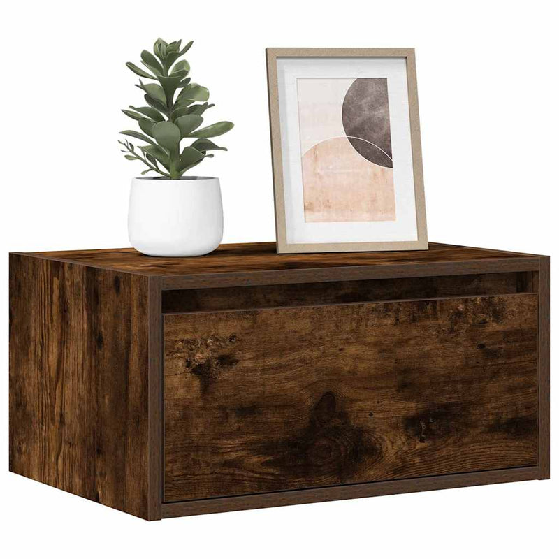 Noptiere montate pe perete cu lumini LED, 2 buc.,stejar fumuriu