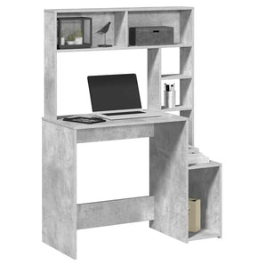 Birou cu rafturi, gri beton, 100x45x140 cm, lemn compozit