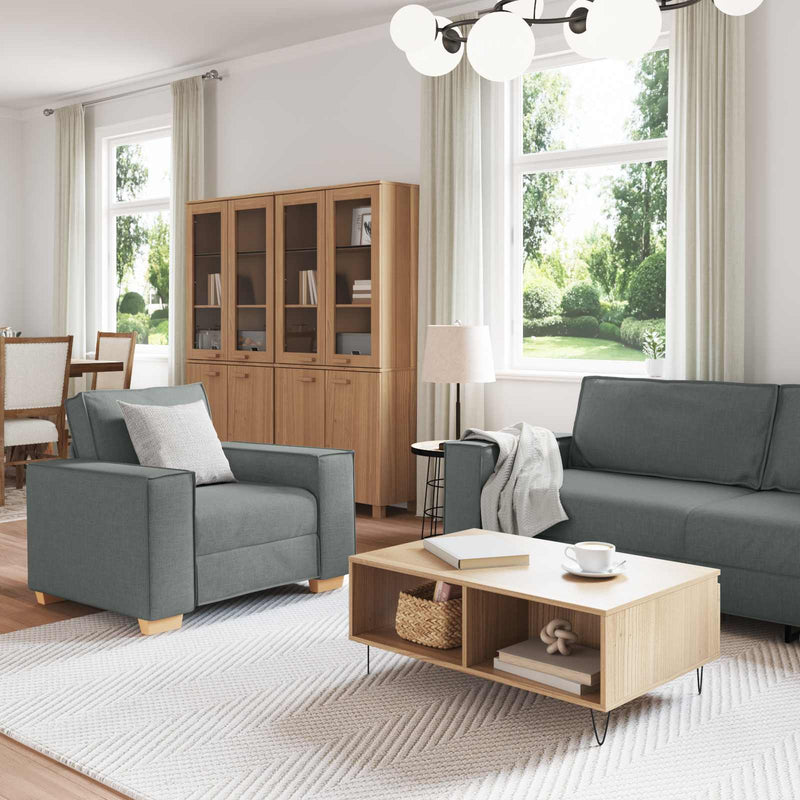 Canapea 3 buc. Gri închis Material textil din in