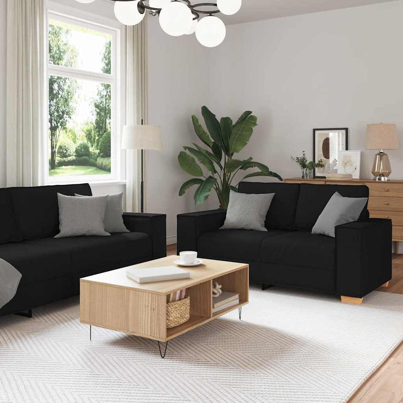 Canapea 3 buc. Negru Material textil din in