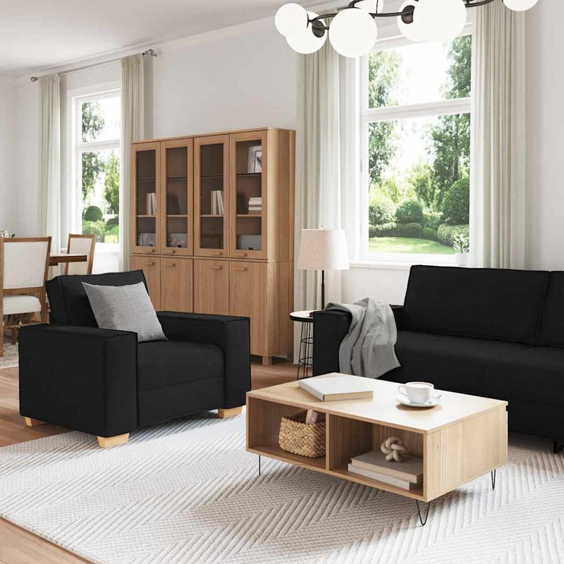 Canapea 3 buc. Negru Material textil din in