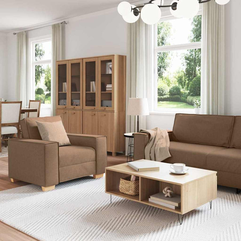 Canapea 3 buc. Maro Material textil din in
