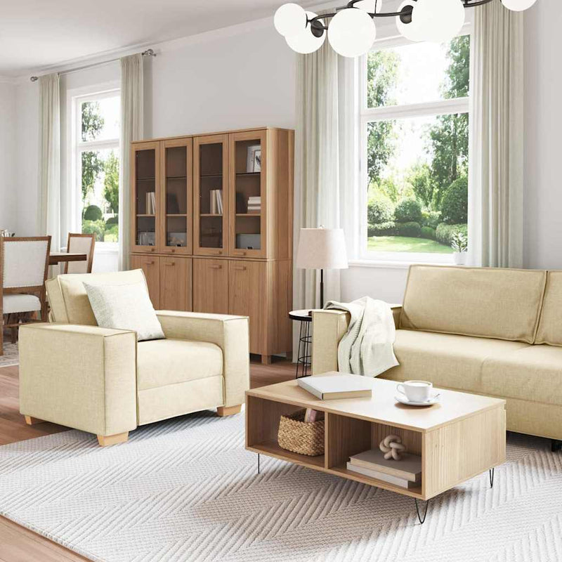Canapea 3 buc. Crem Material textil din in