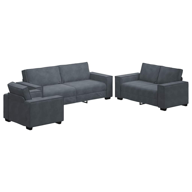 Set de canapele cu perne, 3 piese, gri închis, catifea