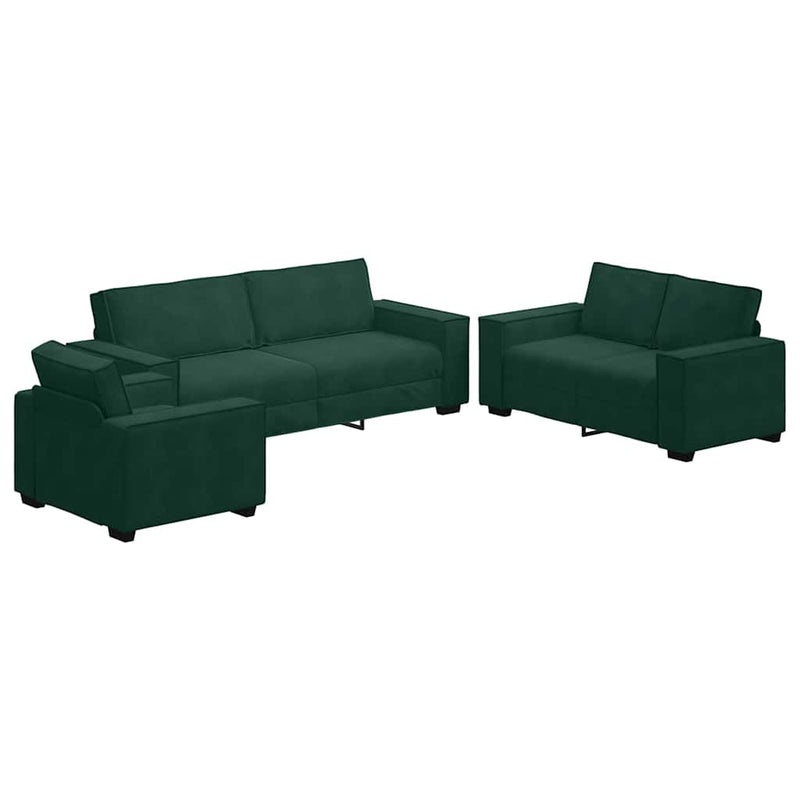 Set de canapele cu perne, 3 piese, verde închis, catifea