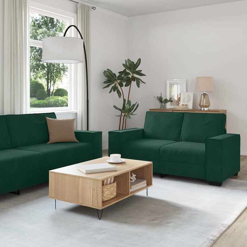 Set de canapele cu perne, 3 piese, verde închis, catifea