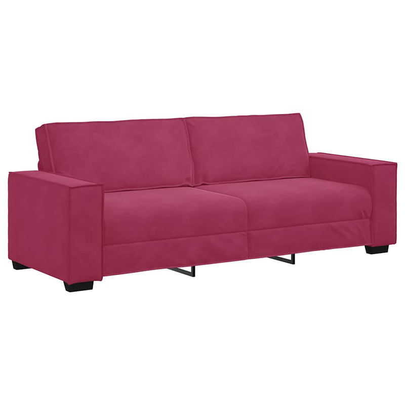 Set canapea cu perne, 3 piese, roșu vin, catifea
