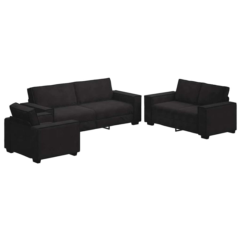 Set de canapele cu perne, 3 piese, negru, catifea