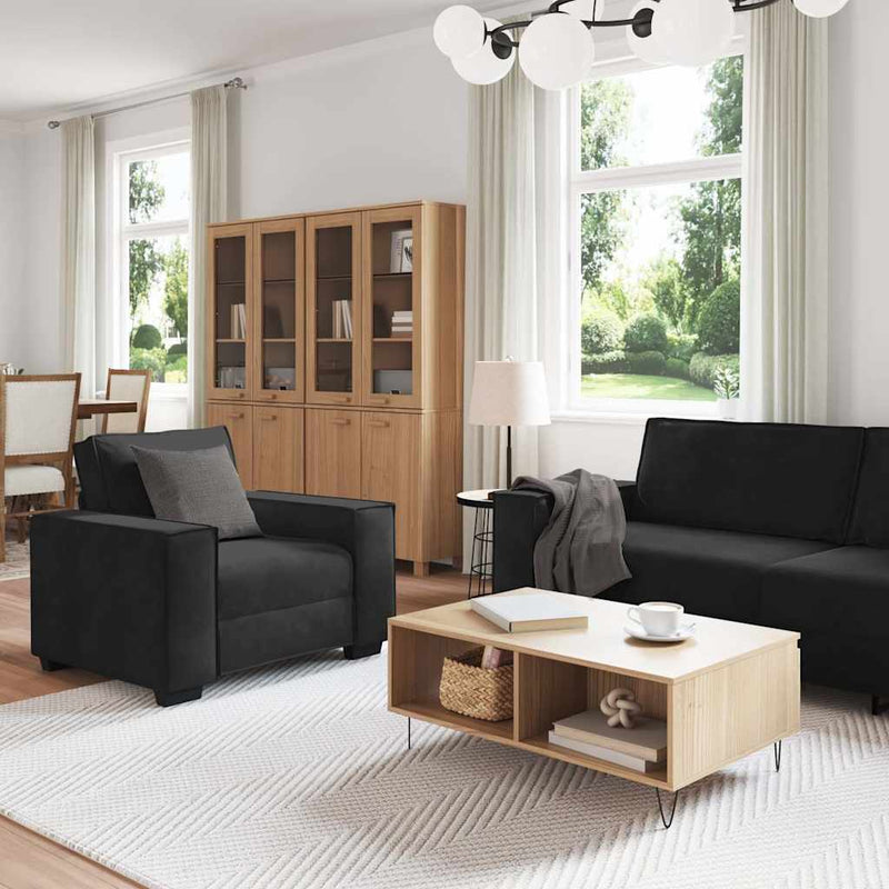 Set de canapele cu perne, 3 piese, negru, catifea