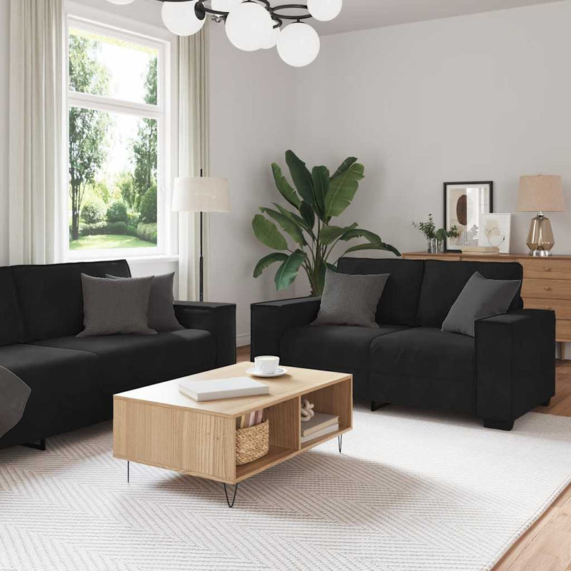 Set de canapele cu perne, 3 piese, negru, catifea