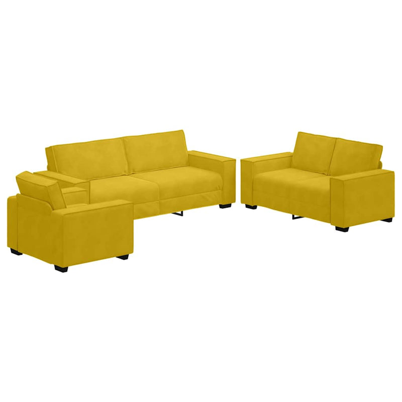 Set de canapele cu perne, 3 piese, galben, catifea