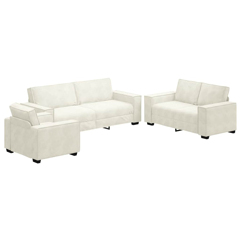 Set de canapele cu perne, 3 piese, crem, catifea